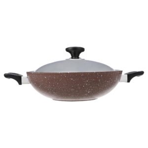 مقلاية جرانيت سافلون عميقة 2 يد + غطاء شيكولا مقاس 28 Saflon Granit