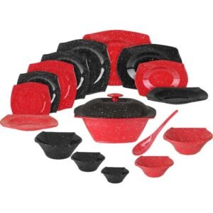 طقم عشاء ميلامين بيور اصلي 38ق مربع احمر*اسود 6149