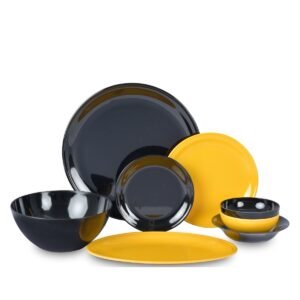 طقم عشاء ميلامين مستورد 38ق مدور سادة اصفر*اسود